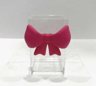 Acrylic Makeup Brush Holder Hot Pink Bow Clear Sparkle Pen Pencil Cup Square - Image 1 of 4