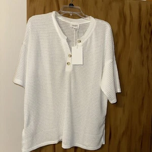 Andre by Unit Waffle Short Sleeve White Top Size XL NWT - Picture 1 of 5