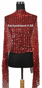 Sassy Oblong Crochet Net Stage Scarf Wrap Costume w/ Dazzling Sequins, Red - Picture 1 of 5
