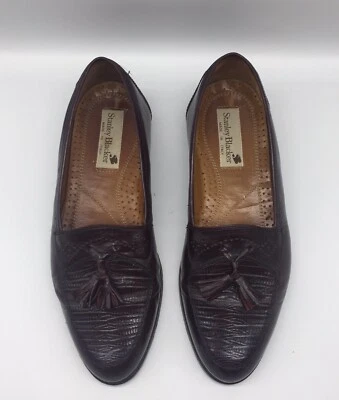 Stanley Blacker Handmade Italian Brown Leather Dress Shoes Loafers Tassel 8 M - Image 1 of 4
