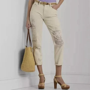 Lauren Ralph Lauren Women’s 18 Relaxed Taper Ankle Jean Cream Wash Print $195 - Picture 1 of 14