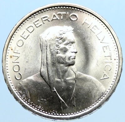 1966 B Switzerland Founding HERO WILLIAM TELL 5 Francs Silver Swiss Coin i96938 - Image 1 of 3
