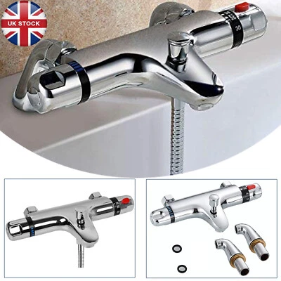 Bathroom Thermostatic Bath Shower Mixer Taps Deck Mounted Chrome Valve Bar Tap