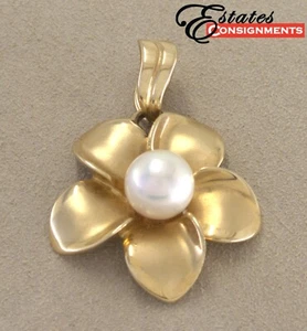 Maui Diver Anhänger Zuchtperlen Gelbgold Plumeria Blume - Bild 1 von 7