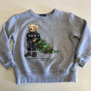 Polo Ralph Lauren Polo Bear Crewneck Sweatshirt Christmas Tree Gray Size 5 - Picture 1 of 7