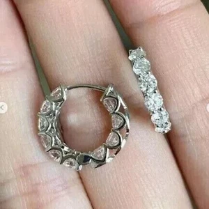 1.50Ct Round Lab Grown Diamond In-Outside Huggie Hoop Earrings In Solid 14K Gold - Picture 1 of 8