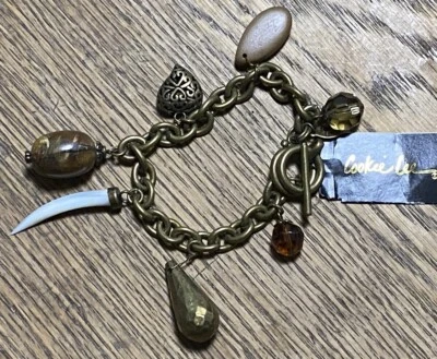 Cookie Lee Charm Bracelet Metal Wood Mother of Pearl Toggle Close NEW - Image 1 of 4