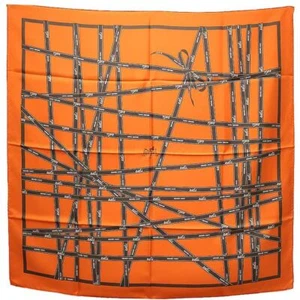Hermes Bolduc Scarf Stole Orange Ribbon Jean Louis Dumas Silk Woman Auth New 90 - Picture 1 of 10