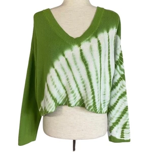 LA HEARTS grüner Batik V-Ausschnitt Cropped Pullover Größe Small Loungewear Freizeit - Bild 1 von 10