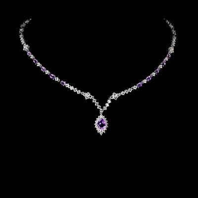 925 Argento Sterling Collana Pera Ametista 8x6mm Topazio Naturale Gemma Gioielli - Immagine 1 di 4