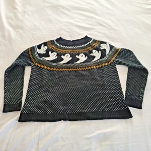 Fair Isle Ghost Pattern Halloween Sweater XL Crew Neck Knit Spooky Ugly - Picture 1 of 12