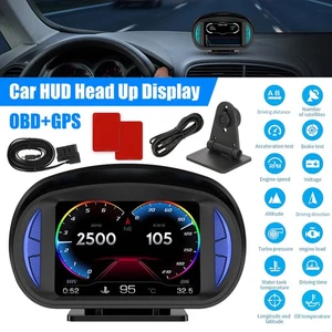 OBD2+GPS HUD Car Gauge Head Up Digital Display Speedometer Turbo RPM Alarm Temp - Picture 1 of 10