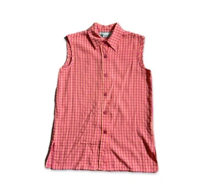 Vintage Pink and Orange Plaid Sleeveless Shirt Woman’s Medium - Image 1 of 4