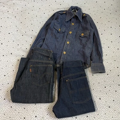 Vintage 1970s Toddler Denim (Lot of 3) Kids Levi's Flare Jeans Sears Denim Shirt - Image 1 of 4