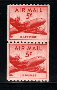 Stamp USA Airmail (circa 1948) - 5¢ DC-4 Skymaster coil pair - SC# C37 - NMH - Picture 1 of 2