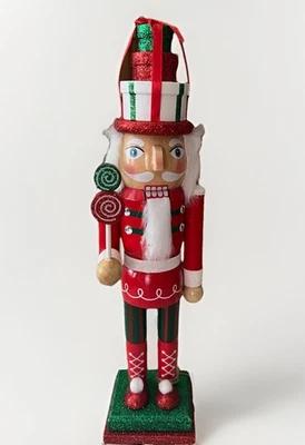 Wooden Nutcracker Christmas Lollipop 14 Inch Red Green Figure Presents Hat NEW - Image 1 of 4