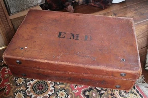 Vintage Brown Leather Travel Suitcase - Picture 1 of 8
