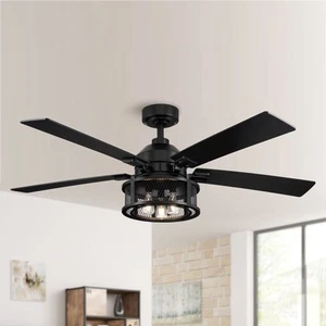 52" Industrial Reversible Wood 5-Blade Black Ceiling Fan Black/ Pine - Picture 1 of 5