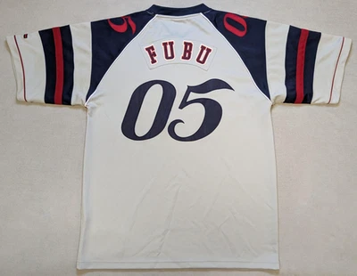 Vintage FUBU Football Jersey Mens Large Gray Blue Hip Hop Y2K Streetwear Shirt - Image 1 of 4