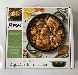 Parini 2 QT. Cast Iron Braiser Pan w/Non-Stick Enameled Cookware New in Box - Picture 1 of 4