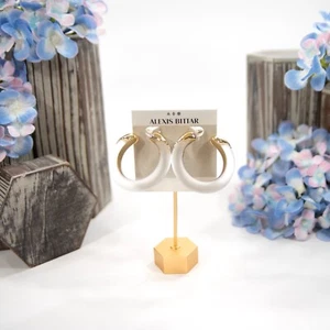 Alexis Bittar White Luminous Lucite Gold Dipped Large Hoop Huggie Earrings NWT - Picture 1 of 5