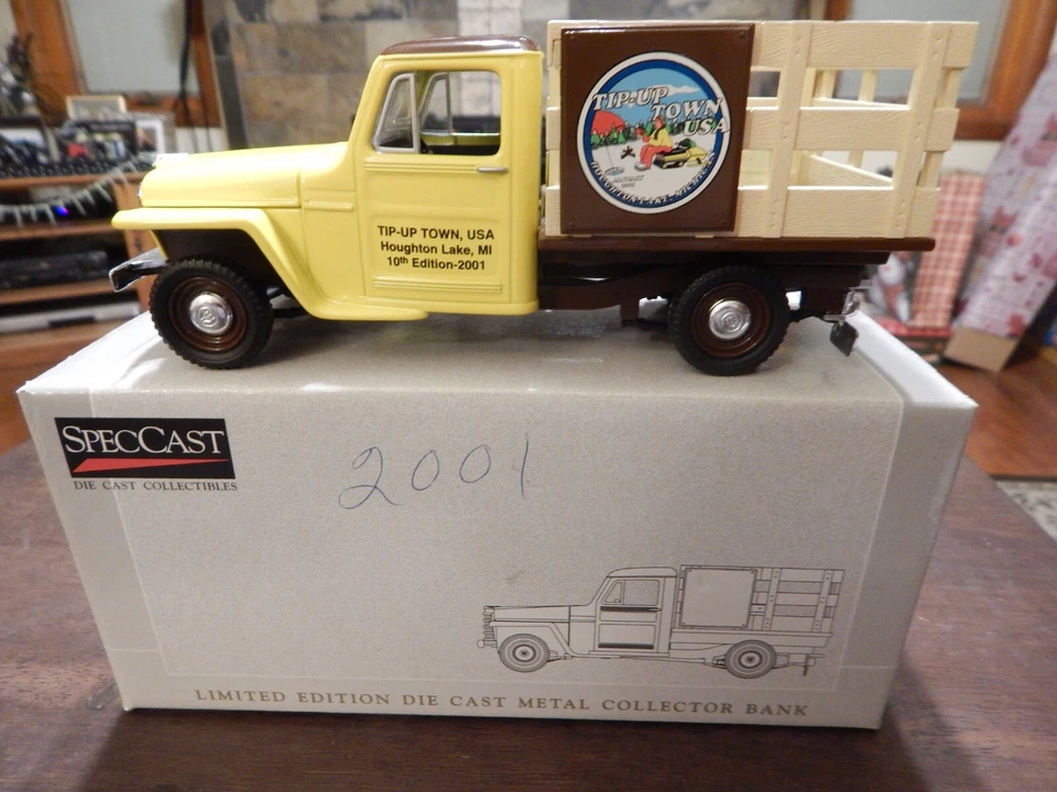 2001 10TH YEAR TIP UP TOWN BANK 1953 WILLY'S STAKE TRUCK- MICHIGAN DEER PATCHES - Image 1 of 1