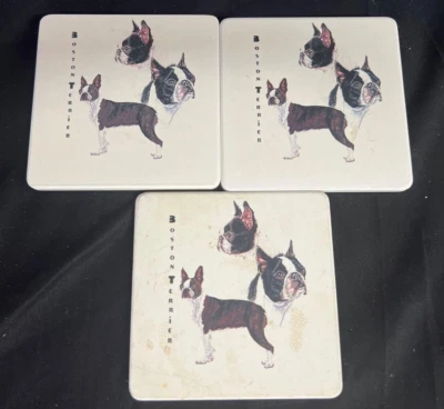 Vintage Set of 3 Coasterstone Boston Terrier Coasters! - Image 1 of 2