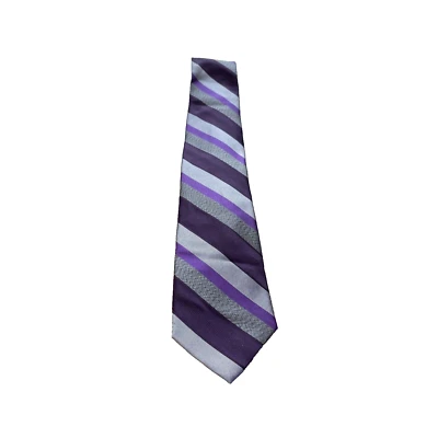 Claiborne Mens Tie Purple Stripe One Size Silk Abstract Art Classic - Image 1 of 4