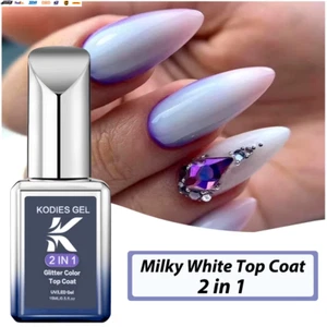 Milky White Top Coat UV Gel Nail Polish Translucent Jelly Gel Finish No Sticky B - Picture 1 of 7