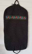 Country Provencal Quilted Garment Bag Mesh Lined Black Floral Print Luggage
