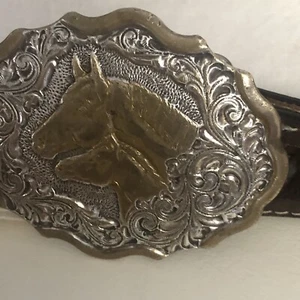 Kids Ranger Western Belt with Crumrine Silver Plated Horse Buckle Size 24 - Picture 1 of 8