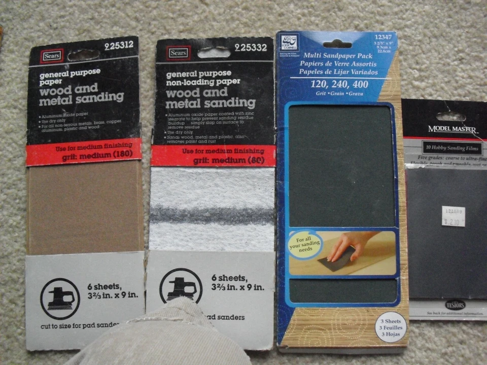 Lot of 4 Packs RC or Hobby Sandpaper Assortments Sears Testors Leow  NIP - Image 1 of 1