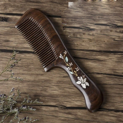 Handmade Creative Pattern Wooden Long Handle Comb Home Supplies Decor Accessory - Image 1 of 4