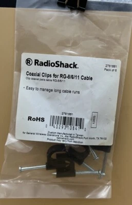 Radio Shack | Coaxial Cable Clips | Cat. No. 278-1661 | Never Opened 6 Pak - Image 1 of 2