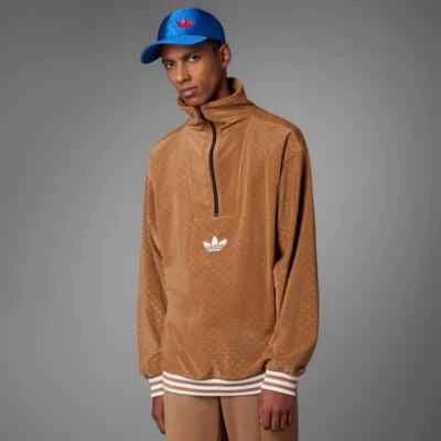 adidas Pullover Adicolor Heritage Now Funnel Velour Top Brown Desert, Sz L, New - Image 1 of 4