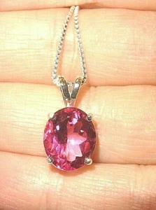 HOT PINK TOPAZ SOLITAIRE NECKLACE EARTH MINED BIG 12X10MM GEM US MADE PENDANT - Picture 1 of 7