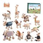 12PCS Bendable Wooden Animal Toys, Fun and Posable Animal Toys 12 Pack Zoo