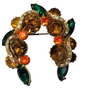 Elegante Brosche mit Strass & Kristallwirbel in Herbsttönen Vintage 60er Jahre - Bild 1 von 11