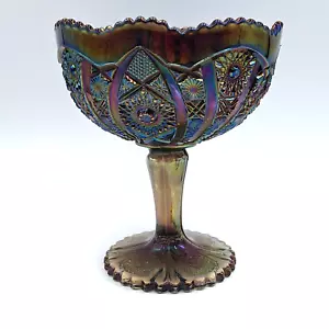 Rauch irisierende Kompott Bonboniere Imperial Karneval Glas Achteck Vintage - Bild 1 von 10