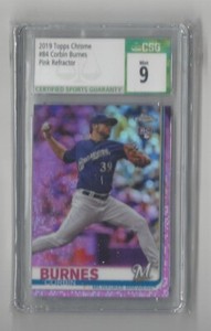 2019 Topps Chrome Pink Refractor #84 Corbin Burnes RC Rookie Brewers - CSG 9