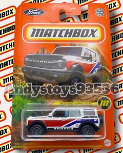 2022 Matchbox 2021 Ford Bronco WHITE / RED + BLUE SIDE PANEL ACCENTS SUPER CHASE