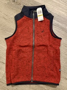 Nautica Sweater Vest Boys Size 5 M Medium Red Black Full Zip Sleeveless NEW - Picture 1 of 9