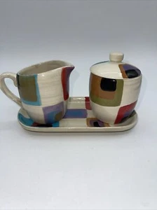 Tabletops Gallery coffee geometric sugar and creamer 4 Piece Set - Picture 1 of 10