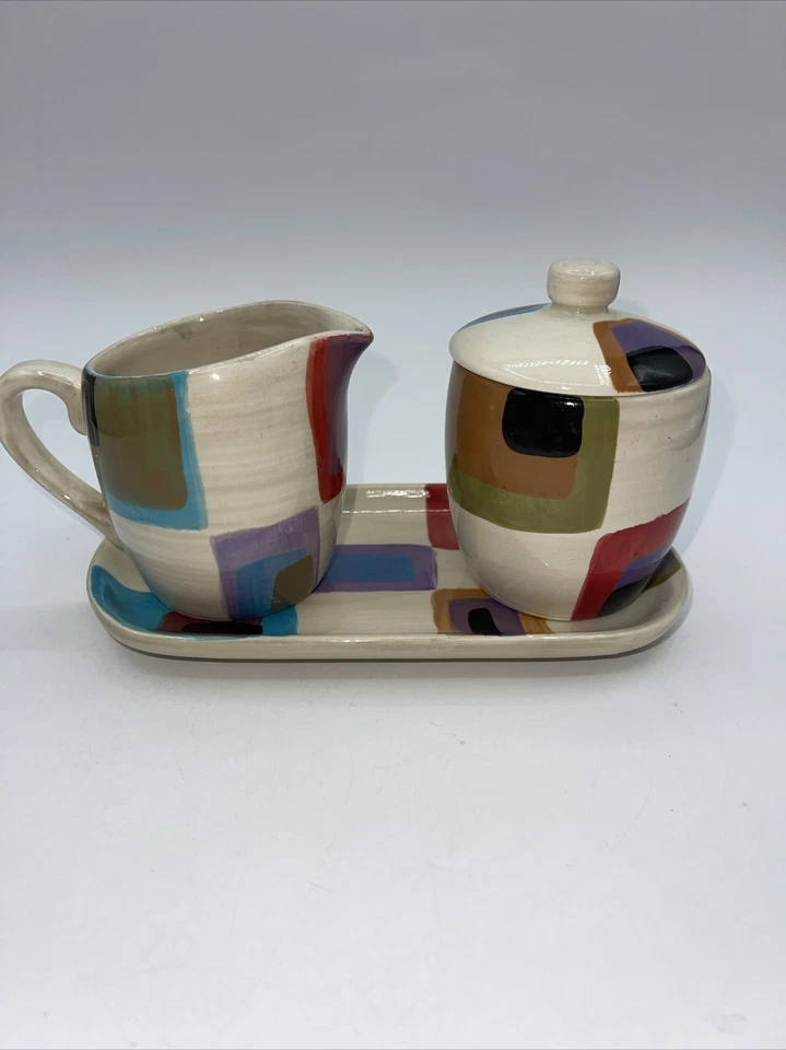 Tabletops Gallery coffee geometric sugar and creamer 4 Piece Set - Image 1 of 4