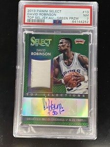 2013-14 Panini Select David Robinson #13 Game Worn Jersey Auto Green #/5 PSA 7