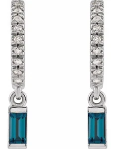 0.60ct Natural Diamond 14k Solid White Gold Blue Topaz Wedding Earrings - Picture 1 of 3