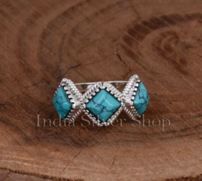 Anillo de plata esterlina turquesa azul para mujer banda femenina para regalo Foto 1 de 4