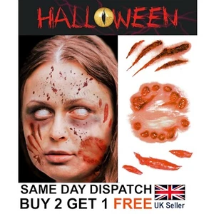 Halloween Zombie Bite Scars Tattoos Fake Blood Cuts Scar Wound Make-Up Kit UK - Picture 1 of 5