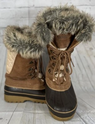 Khombu Nordic 2 Winter Boots Size 7 Brown Suede Ivory Faux Fur Outdoor Winter - Image 1 of 4