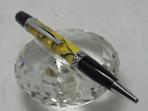 GORGEOUS HIGH QUALITY HANDMADE YELLOW/BLACK SWIRLS PEARL ACRYLIC TWIST BP PEN - Picture 1 of 5